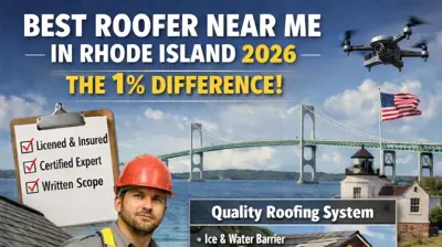 Roofing contractor inspecting asphalt shingle roof and ventilation system during a Rhode Island roof replacement