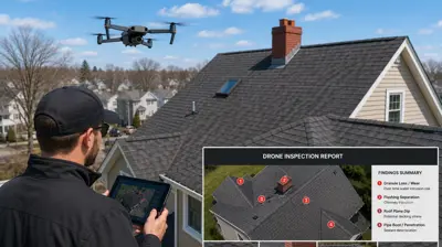 Drone capturing high-definition images of a residential roof in North Providence Rhode Island for a digital roof inspection report.