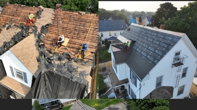 Happy customer after a successful roofing project by Mighty Dog.