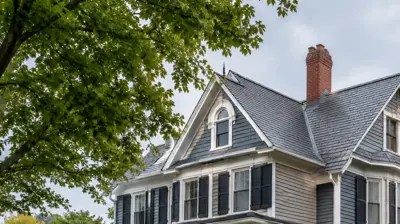Historic roof replacement in Rhode Island with slate look synthetic roofing