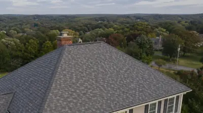 Drone view of a Johnston, RI roof replacement built for high wind