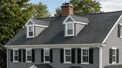 New England home with dark gray architectural shingle roof demonstrating modern roof design, curb appeal, and long-term roofing performance in Rhode Island.