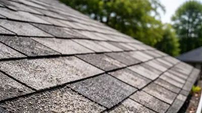 Drone view of an asphalt shingle roof in Rhode Island showing areas of granule loss near the eaves after winter ice sliding.
