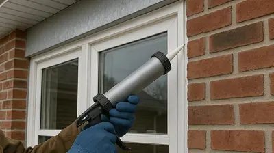 Worker applying exterior caulk around a window frame to seal siding gaps