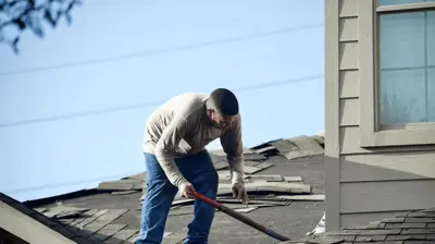 Roofing contractor performing roof warranty inspection