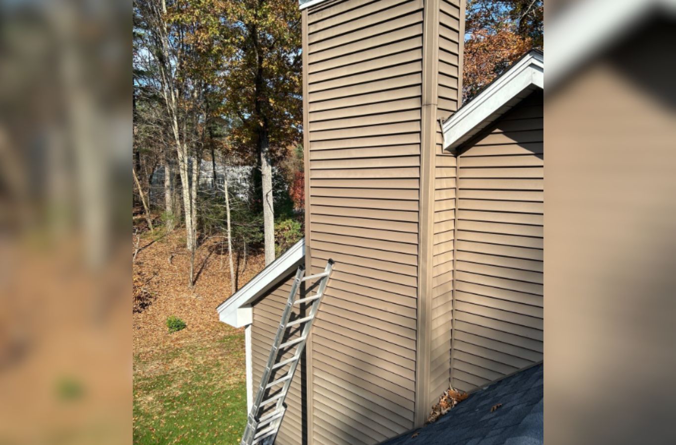 A Mighty Dog Roofing technician completing a gutter repair in Harvard, MA using professional tools and long-lasting materials. Gutter Company near me.