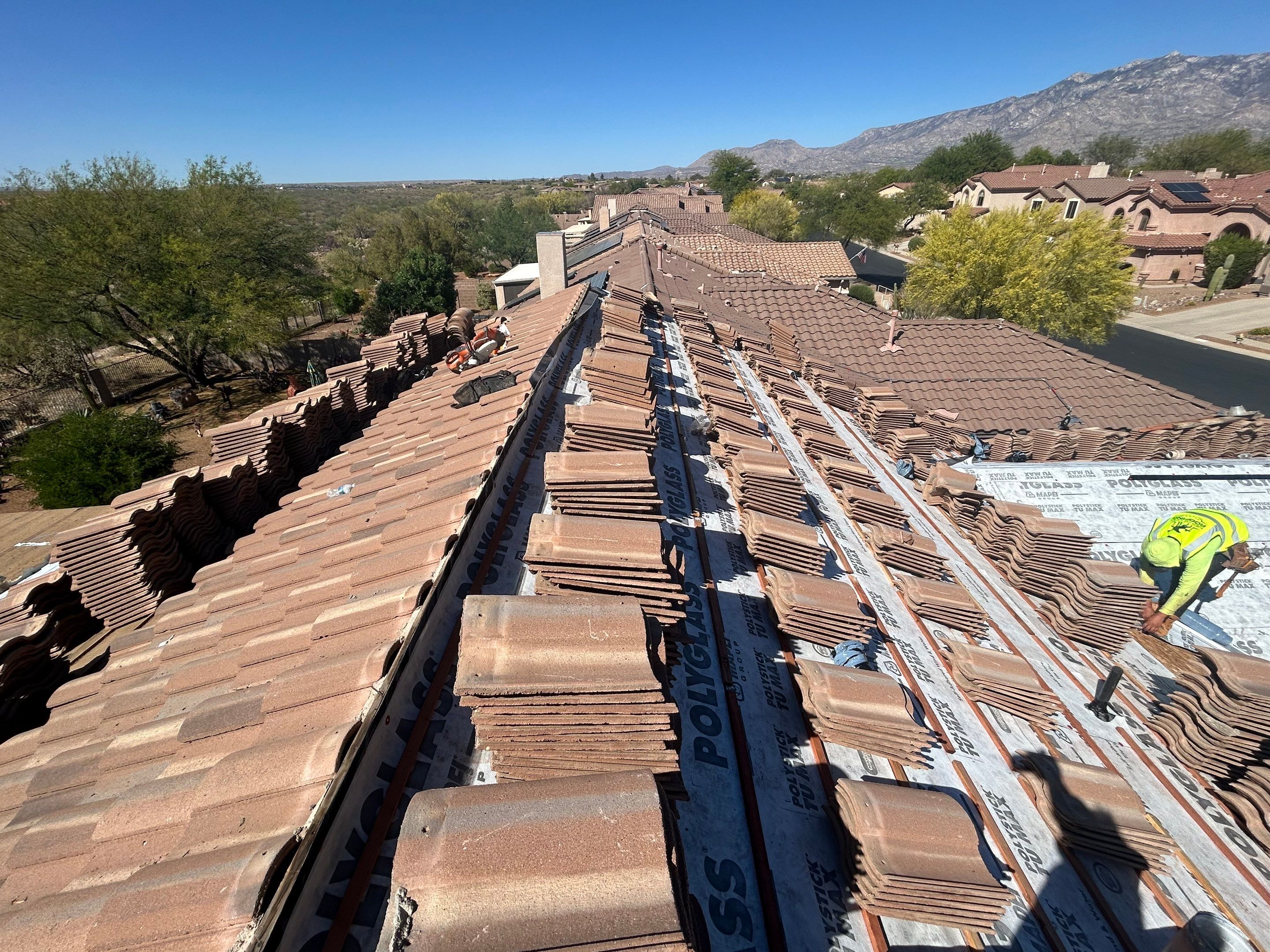 Tile roof in process