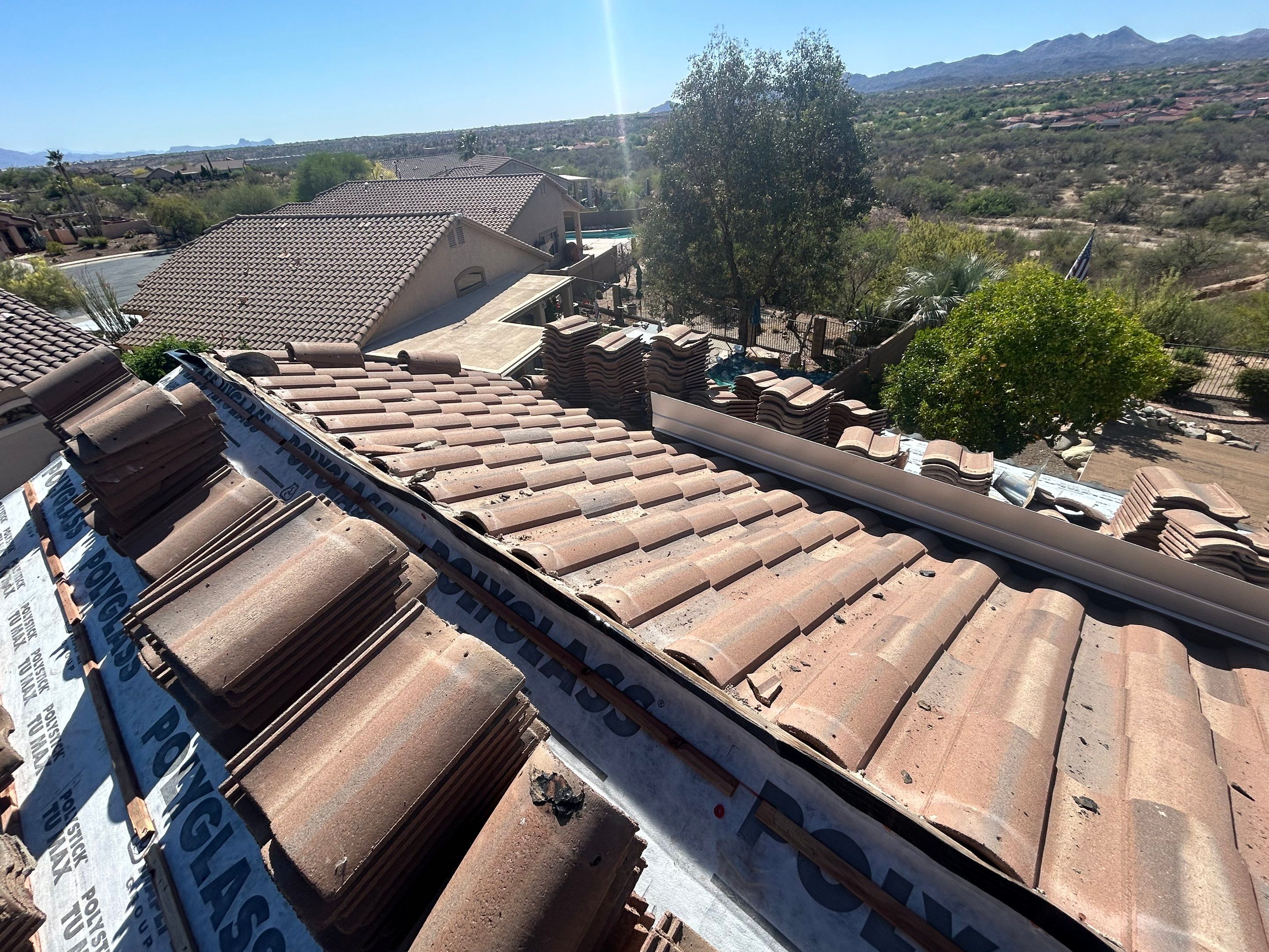 Tile roof in process