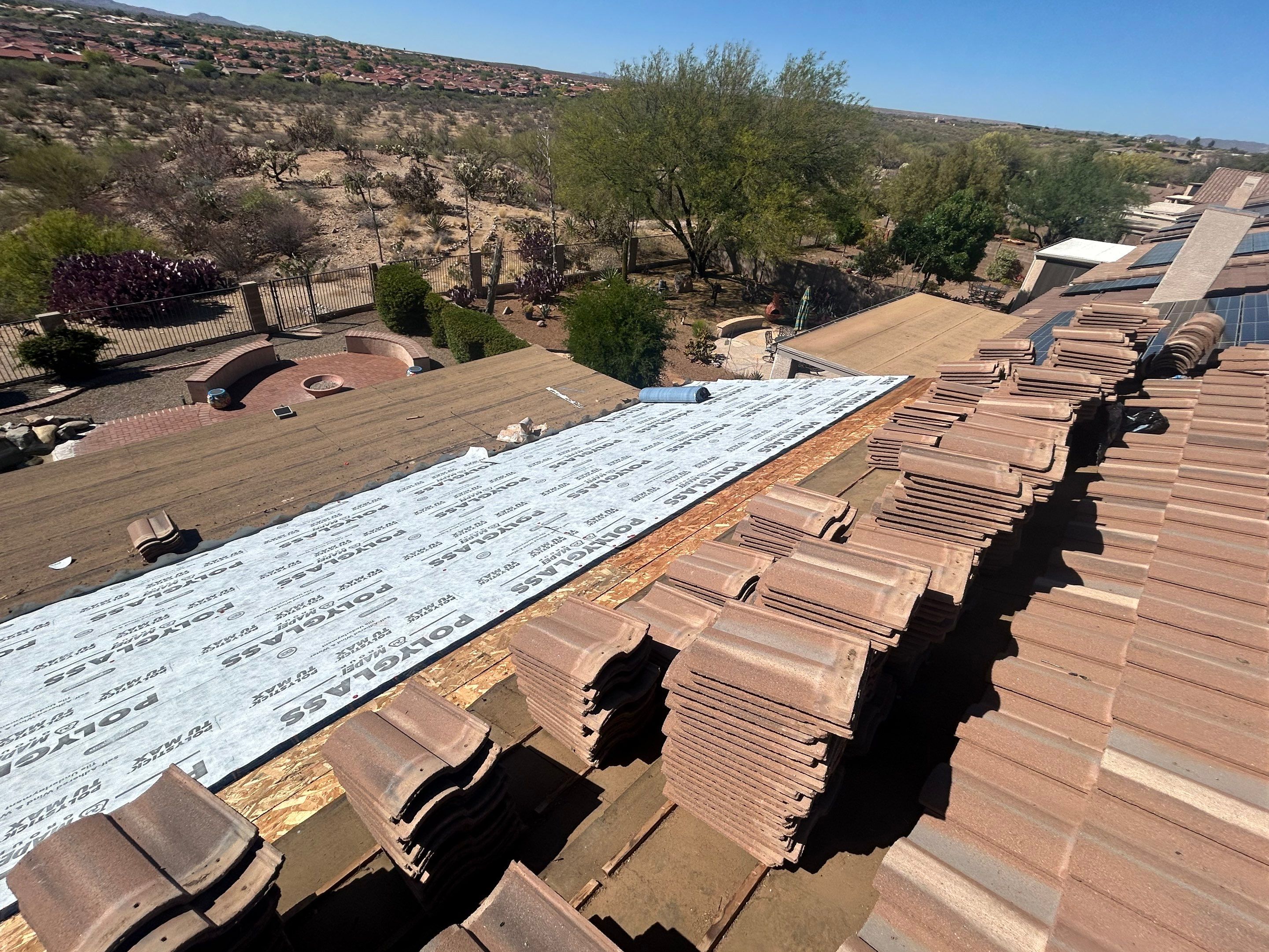 Tile roof in process