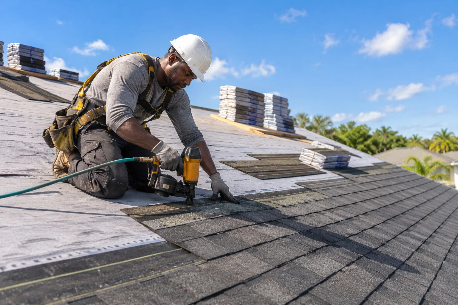 New roof installation in progress on a Sarasota, FL home