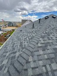 Professional roof inspection on a mountain home in Idledale, CO with Bear Creek Canyon foothills visible in background