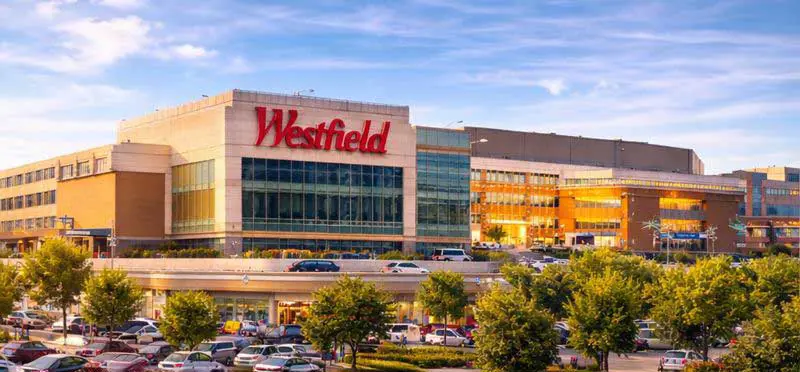 Exterior view of Westfield Garden State Plaza in Paramus, NJ, a major shopping destination in Bergen County with stores, dining, and entertainment.