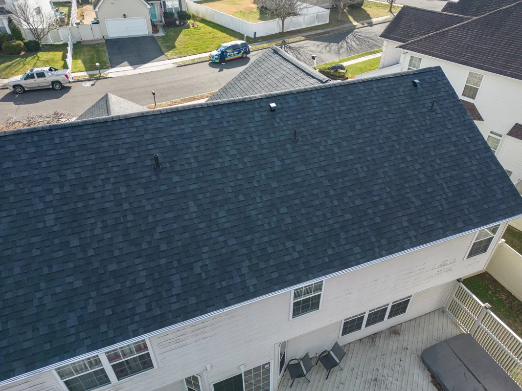New asphalt shingle roof installation on a Washington Township home in Bergen County, New Jersey.