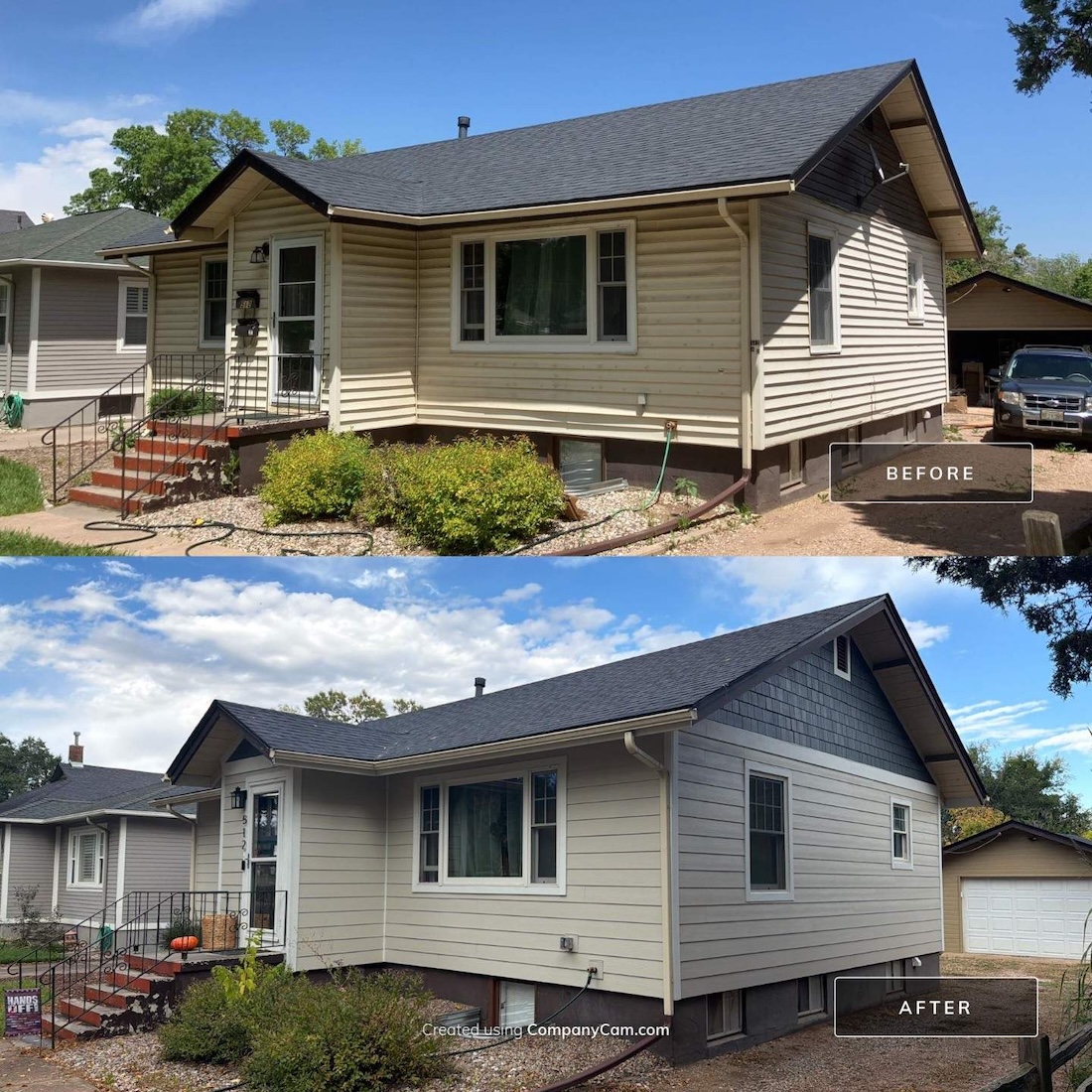A before and after photo of a Northern Colorado home.