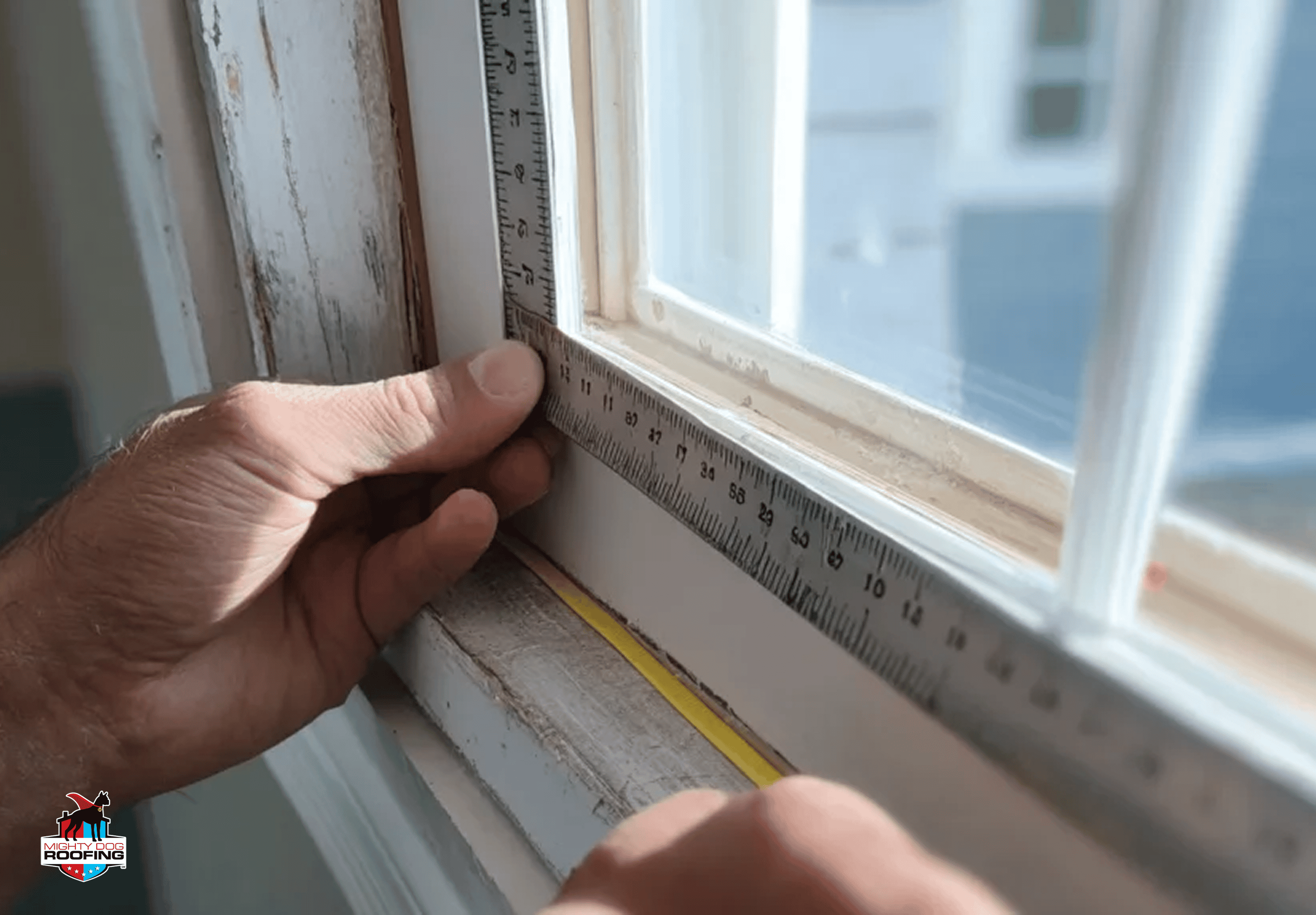 Contractor taking window measurements for replacement