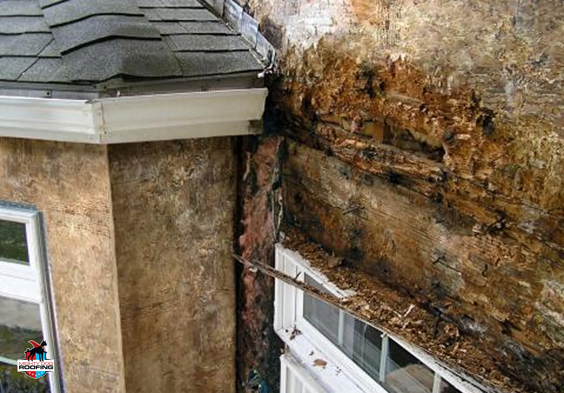 Roof-to-siding junction damage