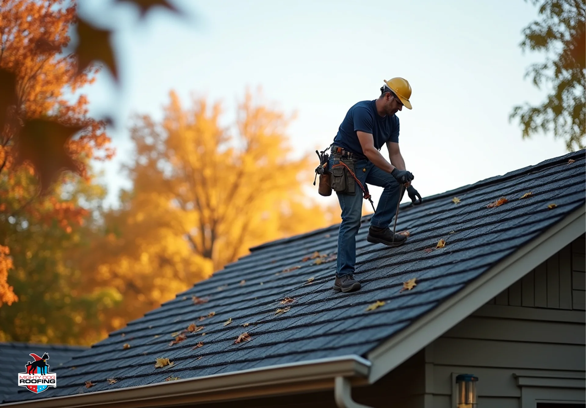 Roofer inspecting shingles