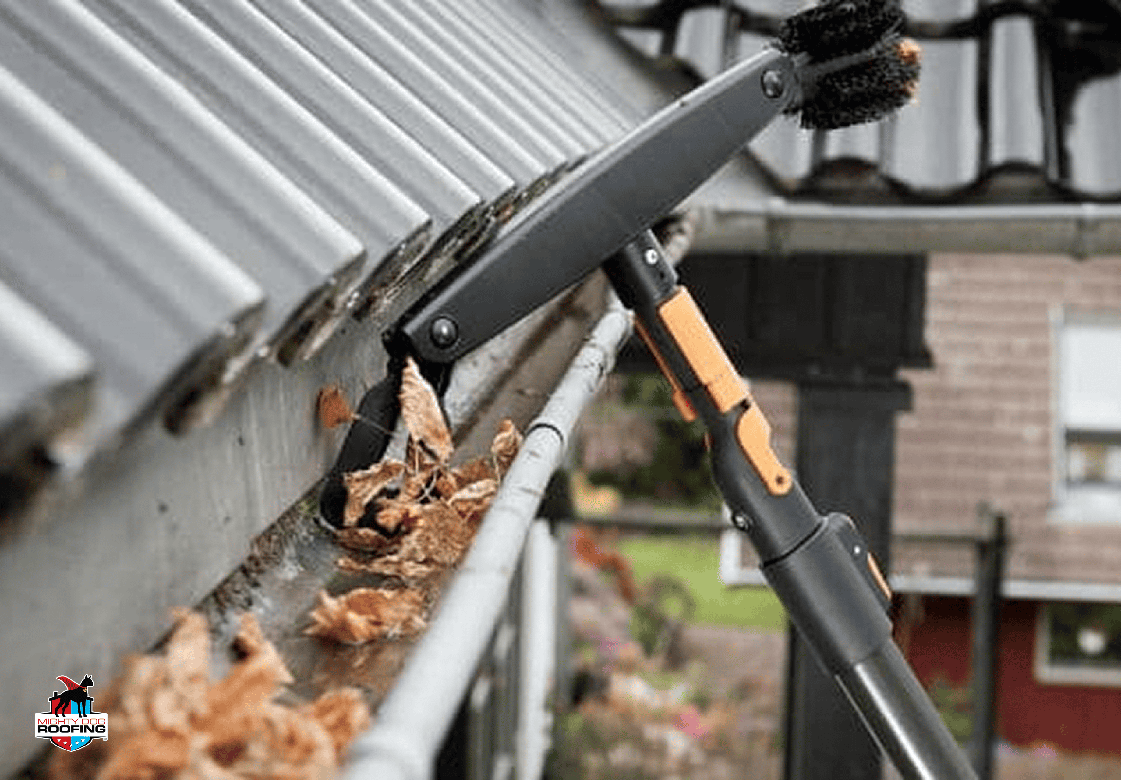 autumn gutter cleaning work