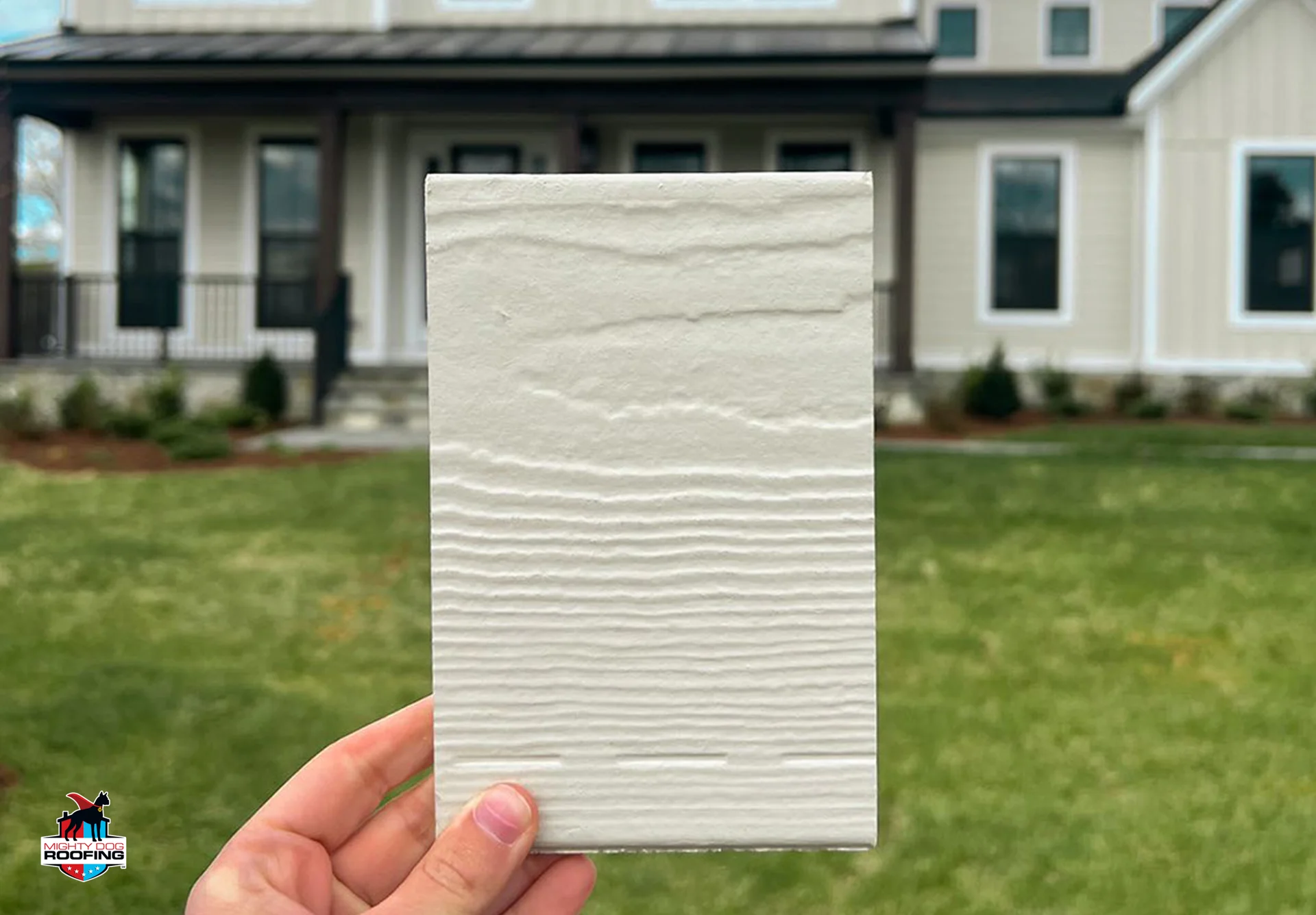 Siding installer comparing fiber cement and vinyl dark siding performance